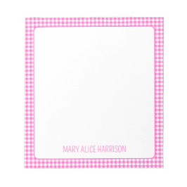 Bloc De Notas Gingham Plaid personalizado rosa y blanco