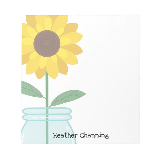 Bloc De Notas Girasol en Mason Jar - Añadir tu nombre (Frente)