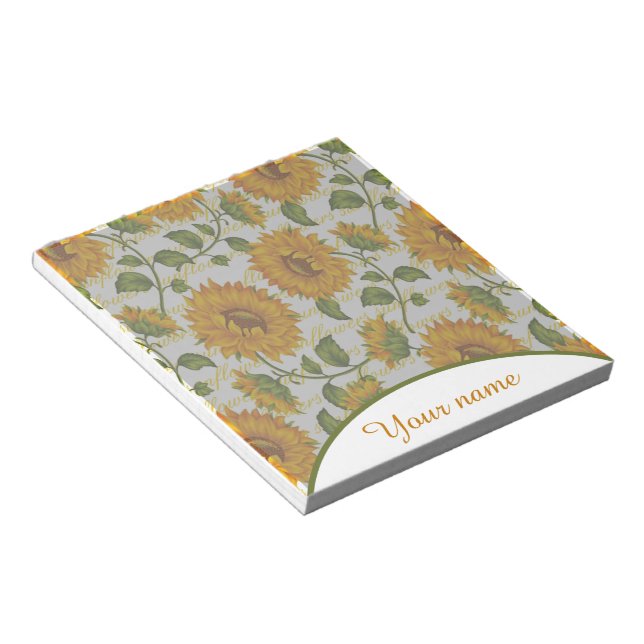 Bloc De Notas Girasoles personalizados y texto (Lado Derecho)