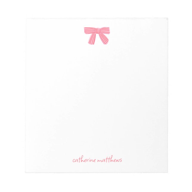 Bloc De Notas Girly Chic Pink Bow Custom Stationery (Frente)