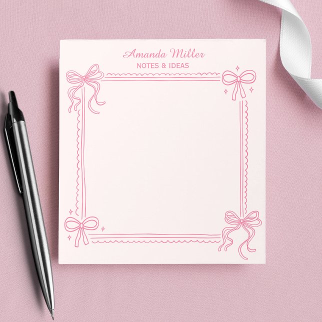 Bloc De Notas Girly Pink Coquette Bow Personalized Name (Subido por el creador)