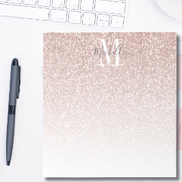 Bloc De Notas Girly Rose Gold Blush Pink Glitter Monogram Name