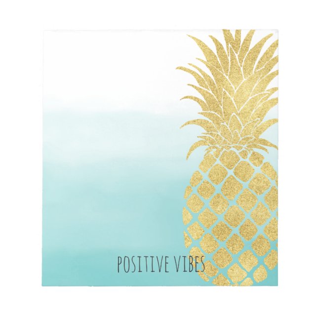 Bloc De Notas Glam Gold Pineapple Aqua Watercolor Ombre (Frente)