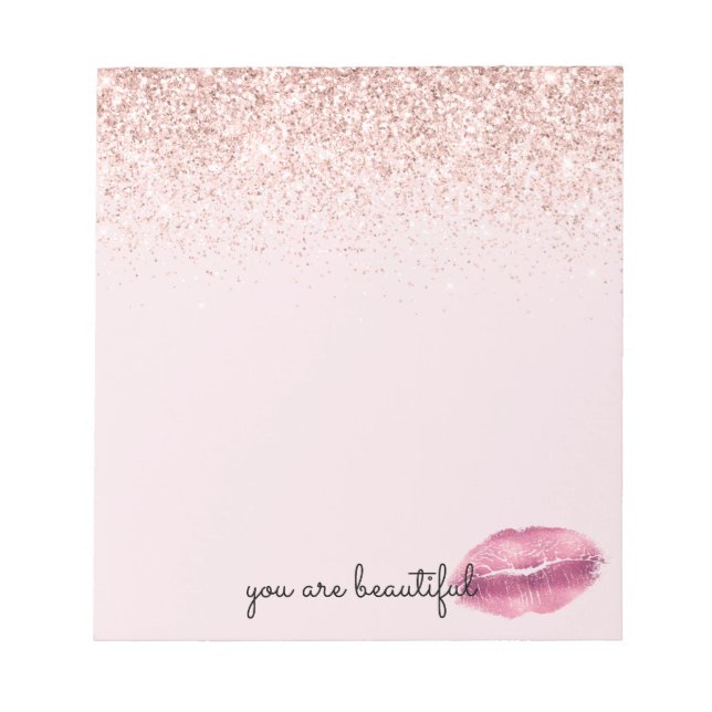 Bloc De Notas Glam Pink Kiss Lips Purpurina de Rubor (Frente)