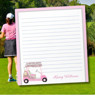 Bloc De Notas Glam Pink Personalizado Carro de Golf Nombre En Lí
