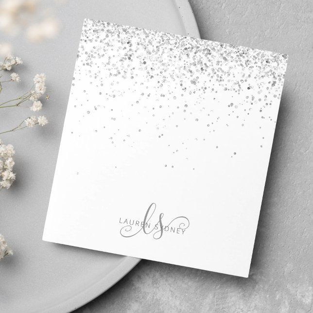 Bloc De Notas Glam Silver Purpurina Monograma Nombre (You’ll love this dazzling silver glitter notepad. It’s a great way to express your personality.)