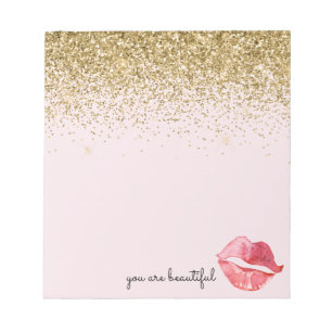 Bloc De Notas Glam Watercolor Kiss, Purpurina de oro rosa