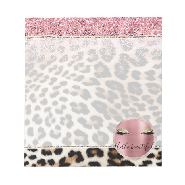 Bloc De Notas Glitzy Purpurina Rosa Oro Eyelashes Leopardo (Frente)