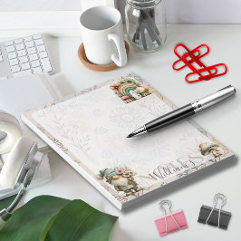 Bloc De Notas Gnomo de Pastel Personalizado y Floral de Champiño
