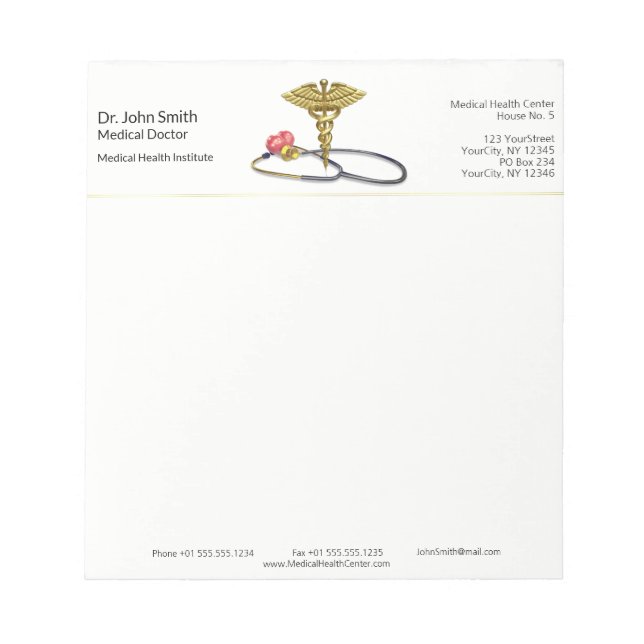 Bloc De Notas Gold Caduceus & Stethoscope with Heart Medical (Frente)