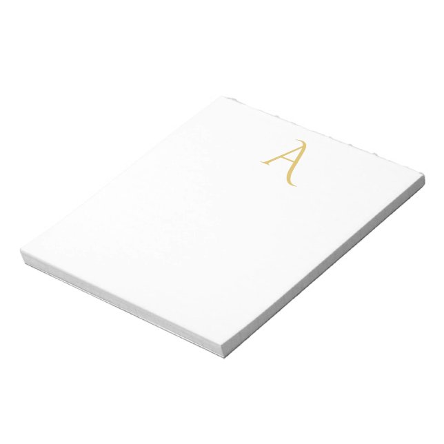 Bloc De Notas Gold Color Monogram Initial Professional White (Lado Izquierdo)
