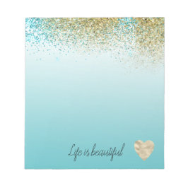 Bloc De Notas Gold Faux Glitter Aqua Ombre Heart  