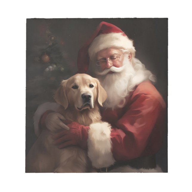 Bloc De Notas Golden Retriever Con Navidades De Santa Clause (Frente)