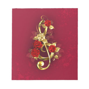 Bloc De Notas Golden Treble Clef con flores Rosas