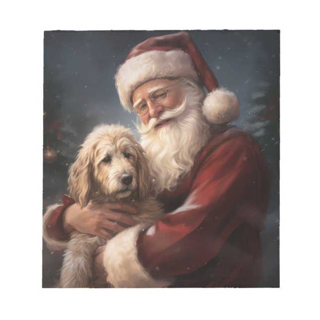 Bloc De Notas Goldendoodle con Navidades festivos de Santa Claus (Frente)