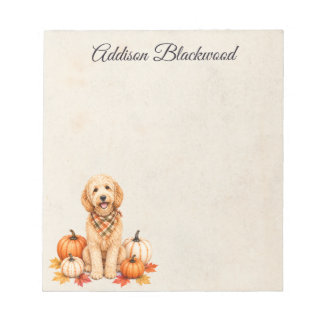 Bloc De Notas Goldendoodle Hojas de Otoño Calabazas Personalizad