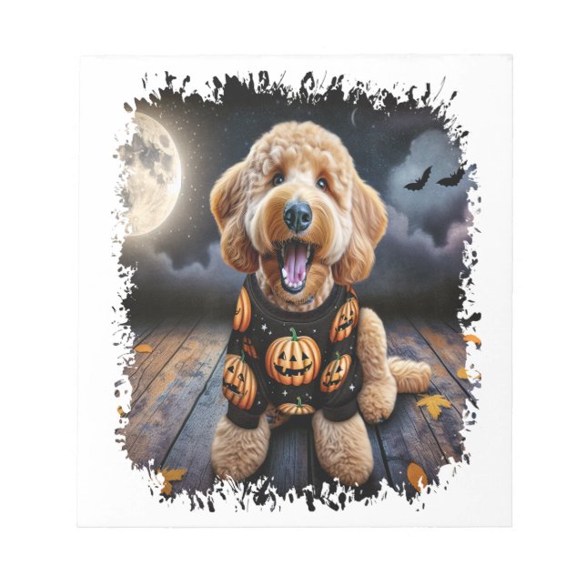 Bloc De Notas Goldendoodle perro Halloween (Frente)