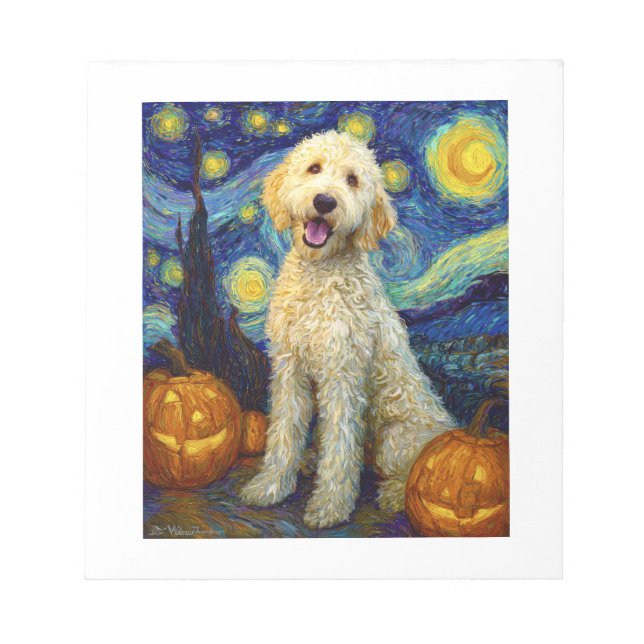 Bloc De Notas Goldendoodle Perro Lindo Halloween Jack O Linterna (Frente)