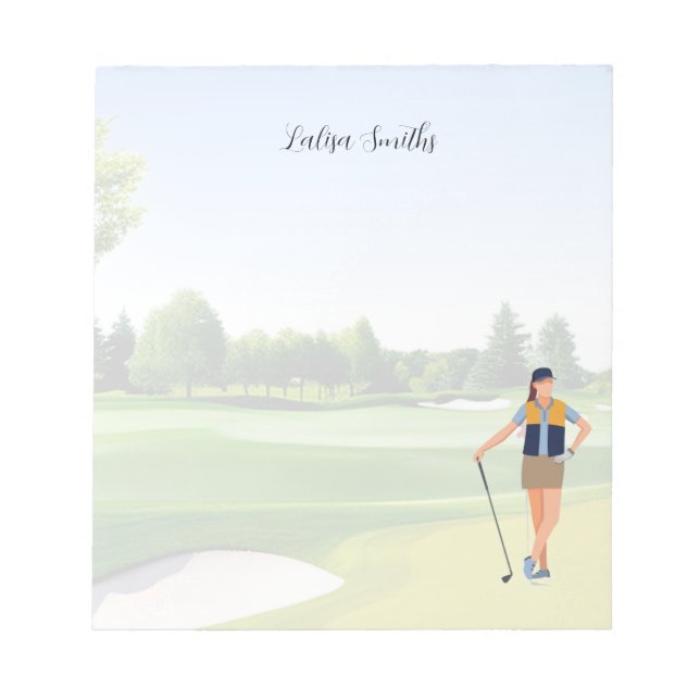 Bloc De Notas Golfer lady es la almohadilla de notas de golf (Frente)