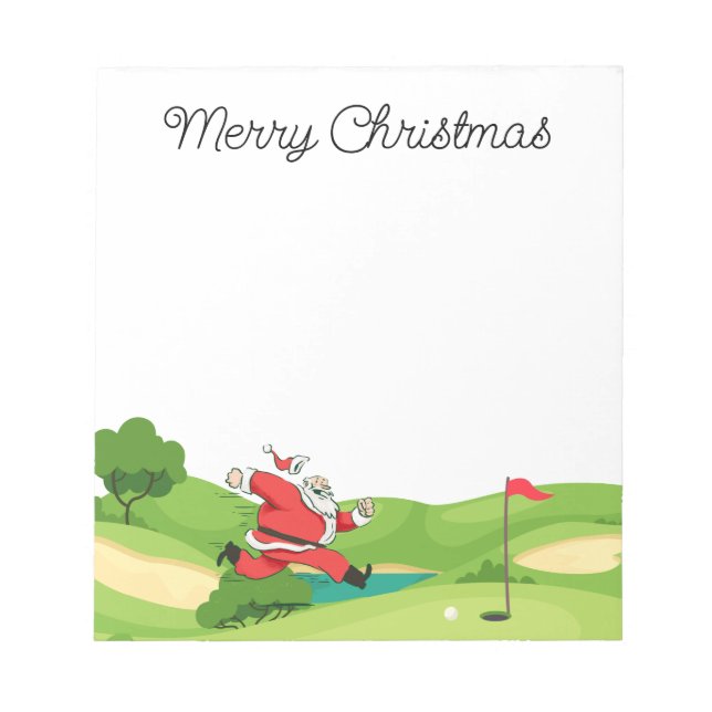 Bloc De Notas Golfer Santa Claus Feliz Navidad en el campo de go (Frente)