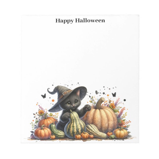 Bloc De Notas Gourds de Halloween Black Witch's Kitten W/ Pumpki (Frente)