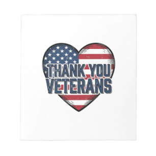 Bloc De Notas Gracias Veteranos Corazón Patriótico Diseño Vintag