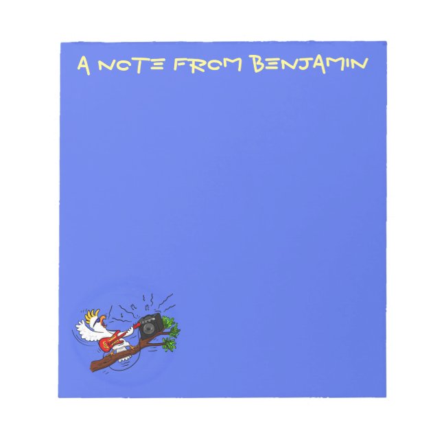 Bloc De Notas Graciosa cacatúa tocando el personalizado de guita (Frente)