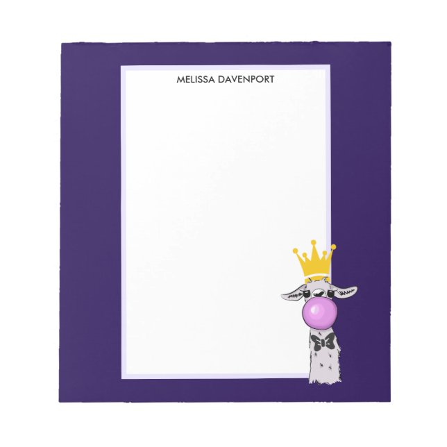 Bloc De Notas Gracioso Ilustracion de Llama que sopla una burbuj (Frente)