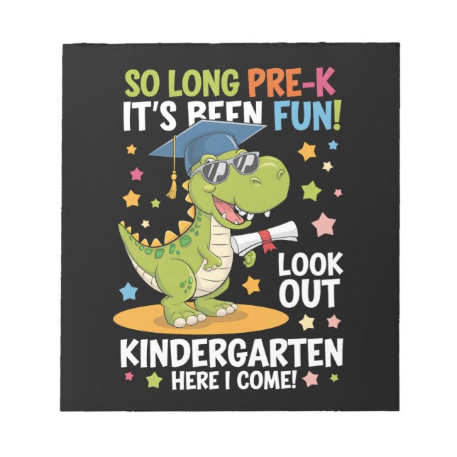 Bloc De Notas Graduado Pre K Kinder Dinosaurio T Rex (Frente)