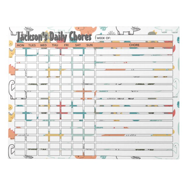 Bloc De Notas Gráfico de tareas diarias de dinosaurios personali (Frente)