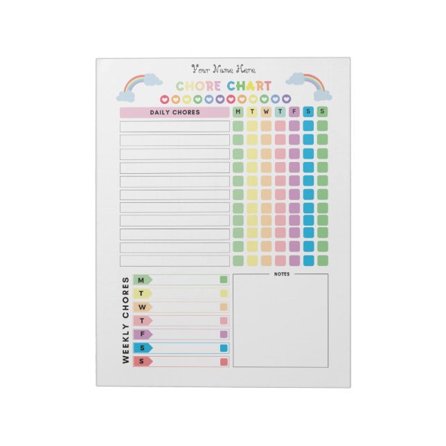 Bloc De Notas Gráfico de Tareas Personalizable para Niños (Lado Izquierdo)
