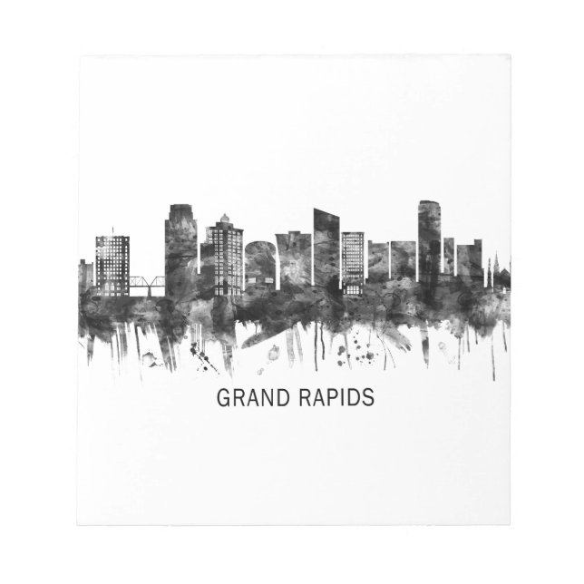 Bloc De Notas Grand Rapids Michigan Skyline BW (Frente)