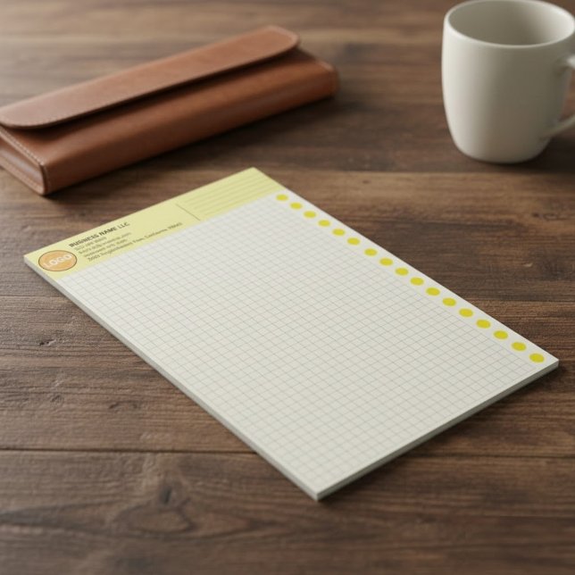 Bloc De Notas Graph Paper with Logo (Inch Squares) Custom Grid (yellow graph paper with logo, custom large grid notepad, branded corporate graph paper)