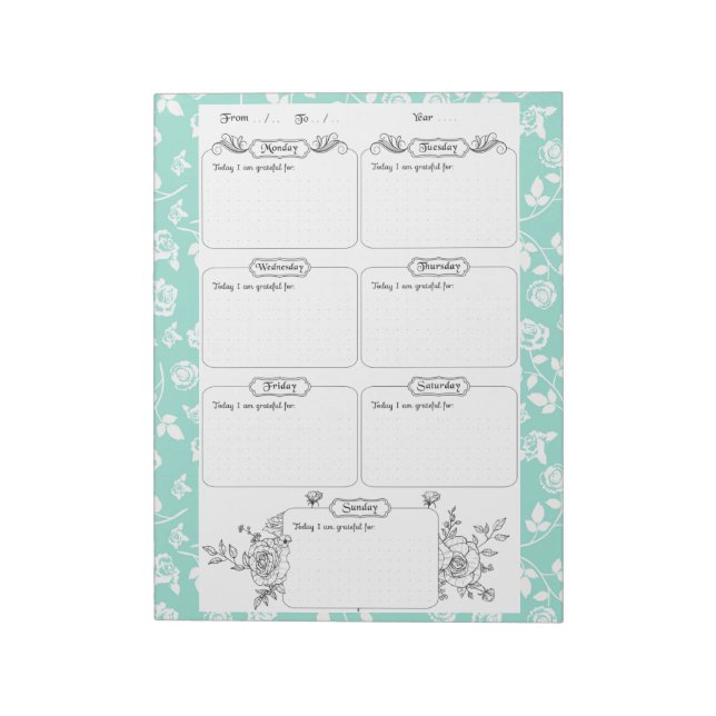 Bloc De Notas Gratitud semanal Journal Blue Floral (Lado Izquierdo)