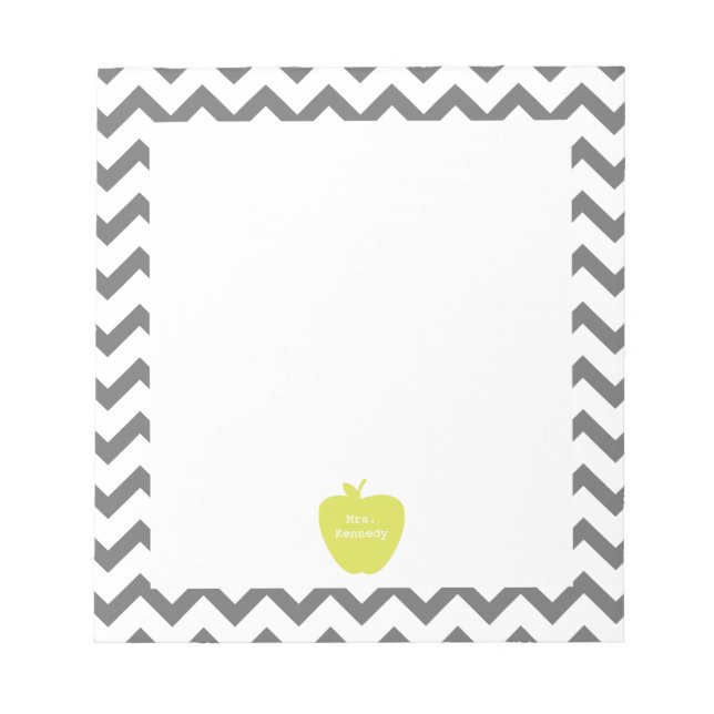 Bloc De Notas Gray Chevron Neon Apple Teacher (Frente)