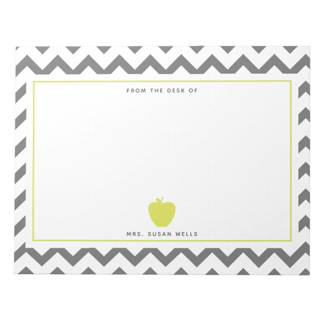 Bloc De Notas Gray Chevron Neon Apple Teacher (Frente)