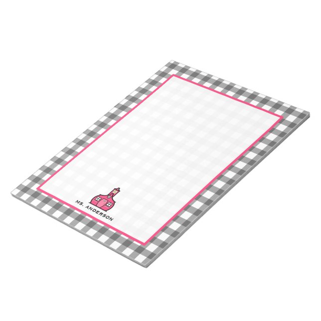 Bloc De Notas Gray Gingham Teacher Notepad (Lado Derecho)