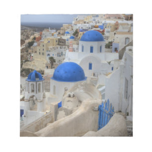 Bloc De Notas Grecia, Santorini. Campanario y cúpulas azules de
