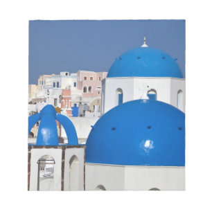 Bloc De Notas Grecia, Santorini. Campanario y cúpulas azules de