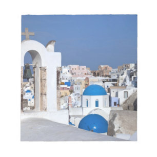 Bloc De Notas Grecia, Santorini. Campanario y cúpulas azules de