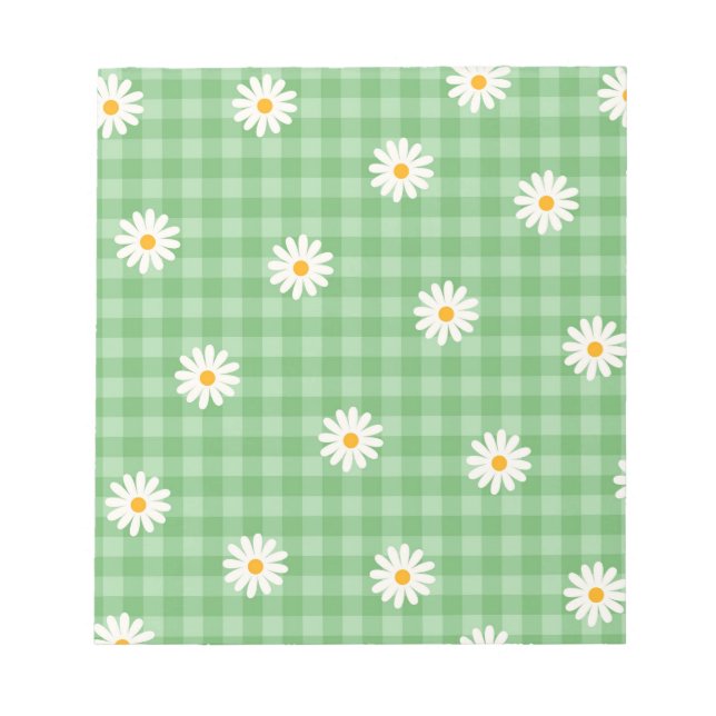 Bloc De Notas Green Daisy Plaid Gingham Check Flower Pattern (Frente)