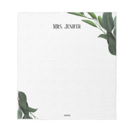 Bloc De Notas Green Leaves Minimalist Teacher Notepad