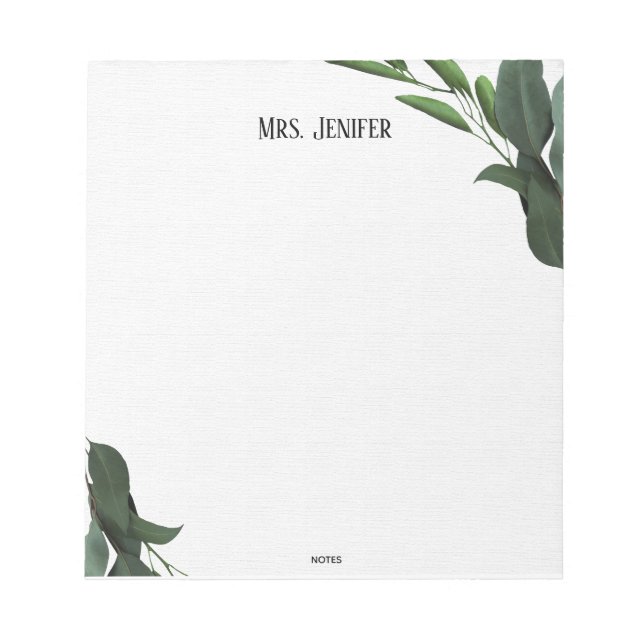 Bloc De Notas Green Leaves Minimalist Teacher Notepad (Frente)