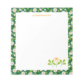 Bloc De Notas Green & White Spring Daisies & Vine Personalised