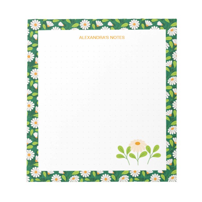 Bloc De Notas Green & White Spring Daisies & Vine Personalised (Frente)