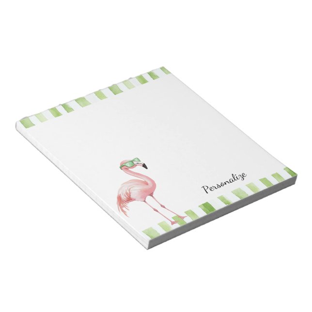 Bloc De Notas Green White Stripes Pink Flamingo Beach Cumpleaños (Lado Derecho)
