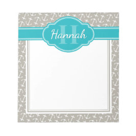 Bloc De Notas Grey White Anchor Pattern Teal Monogram