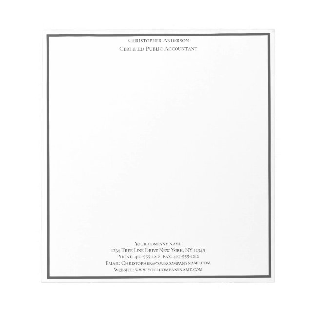 Bloc De Notas Gris Blanco Profesional Personalizado Empresarial (Frente)