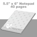 Bloc De Notas gris boda con corazones amorosos<br><div class="desc">Personalice este bloc de notas con un nombre,  para que la novia sea para sus notas de Boda. Diseñado en gris,  plata y blanco,  con corazones.</div>