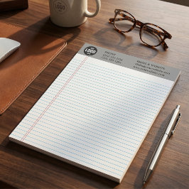 Bloc de notas gris con logotipo empresarial person